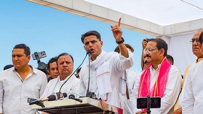Congress leader Sachin Pilot during his Jan Sanghrah Yatra in Ajmer, Thursday, May 11, 2023. (PTI) Congress leader Sachin Pilot during his Jan Sanghrah Yatra in Ajmer, Thursday, May 11, 2023. (PTI)
