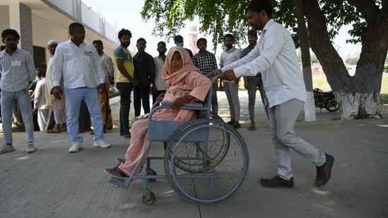 Voters at Mihir Bhoj PG College in Dadri, in Greater Noida, India, during the local bodies election on Thursday, May 11, 2023. (Photo by Sunil Ghosh / Hindustan Times) Voters at Mihir Bhoj PG College in Dadri, in Greater Noida, India, during the local bodies election on Thursday, May 11, 2023. (Photo by Sunil Ghosh / Hindustan Times)