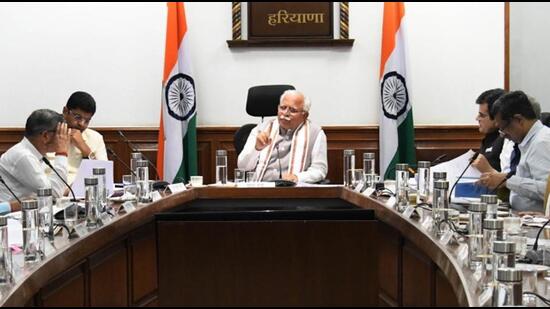 Haryana chief minister Manohar Lal Khattar during a cabinet meeting.