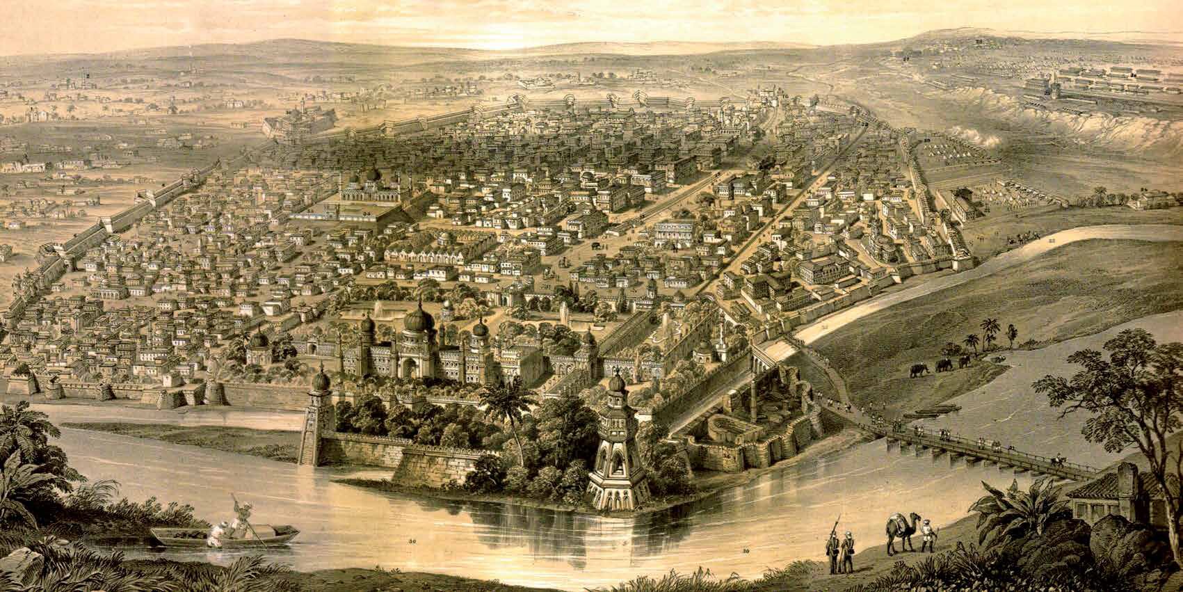‘Bird’s Eye View of the City of Delhi And the British Cantonment’. Artist Unknown, 1857. (Shahjahanabad; Mapping a Mughal City) ‘Bird’s Eye View of the City of Delhi And the British Cantonment’. Artist Unknown, 1857. (Shahjahanabad; Mapping a Mughal City)