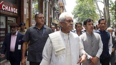 Jammu and Kashmir Lieutenant Governor Manoj Sinha during the launch of revamped Polo View Market in Srinagar on Friday. (ANI) Jammu and Kashmir Lieutenant Governor Manoj Sinha during the launch of revamped Polo View Market in Srinagar on Friday. (ANI)
