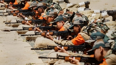 Agniveer women personnel undergo a training session at Corps of Military Police, in Bengaluru. (PTI) Agniveer women personnel undergo a training session at Corps of Military Police, in Bengaluru. (PTI)