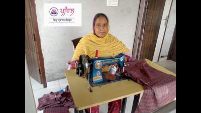 Stitching each uniform will help the women earn  ₹600. (HT Photo)