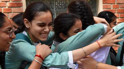 Students celebrate after CBSE results on Friday. (HT Photo) Students celebrate after CBSE results on Friday. (HT Photo)