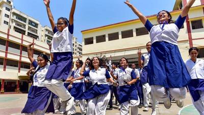 Students celebrate their success at a school in Prayagraj after declaration of the CBSE Class 12 results. (PTI Photo) Students celebrate their success at a school in Prayagraj after declaration of the CBSE Class 12 results. (PTI Photo)