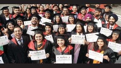 Students in jubilant mood after the convocation ceremony at Government Medical College and Hospital in Sector 32, Chandigarh, on Thursday. (Ravi Kumar/HT)