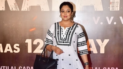 Tanushree Dutta also made a rare appearance at the screening of Chatrapathi. She was in a black and white kurta salwar. Her sister Ishita Dutta and brother-in-law Vatsal Sheth were also present. (Varinder Chawla) Tanushree Dutta also made a rare appearance at the screening of Chatrapathi. She was in a black and white kurta salwar. Her sister Ishita Dutta and brother-in-law Vatsal Sheth were also present. (Varinder Chawla)