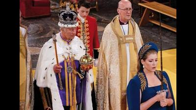 The star of the Coronation was undoubtedly the Lord President of the Privy Council, Penny Mordaunt, who was tasked with carrying a heavy sword at different angles. (Twitter/@pennymordaunt) The star of the Coronation was undoubtedly the Lord President of the Privy Council, Penny Mordaunt, who was tasked with carrying a heavy sword at different angles. (Twitter/@pennymordaunt)