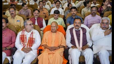 UP chief minister Yogi Adityanath with his cabinet colleagues during the special screening of ‘The Kerala Story’ in Lok Bhavan in Lucknow, Friday. (PTI Photo) UP chief minister Yogi Adityanath with his cabinet colleagues during the special screening of ‘The Kerala Story’ in Lok Bhavan in Lucknow, Friday. (PTI Photo)