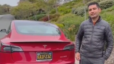 Dhanapal Manchenahalli with his Tesla Dhanapal Manchenahalli with his Tesla