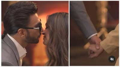 Ranveer Singh paid a surprise visit to Deepika Padukone during her interview. Ranveer Singh paid a surprise visit to Deepika Padukone during her interview.