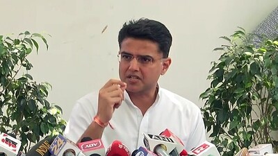 Congress leader Sachin Pilot addresses the press conference. (ANI)