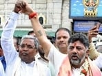 Former chief minister Siddaramaiah and Congress state chief DK Shivakumar. (HT file photo)