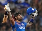 IPL 2023: Suryakumar Yadav celebrates his century for MI. IPL 2023: Suryakumar Yadav celebrates his century for MI.