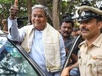 Congress leader Siddaramaiah reacts as the party leads in Karnataka Assembly polls on the vote counting day, in Mysuru.(PTI)