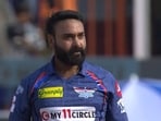Amit Mishra celebrates his dismissal.