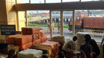 At least 2,500 kg drugs, suspected to be methamphetamine were seized from Kerala coast (Twitter Photo) At least 2,500 kg drugs, suspected to be methamphetamine were seized from Kerala coast (Twitter Photo)