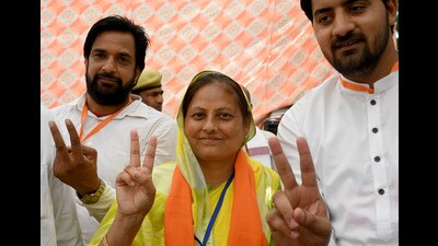Bharatiya Janata Party's Geeta Sharma won the chairperson post for Dadri Municipality. (Sunil Ghosh/HT Photo)