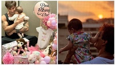 Karan Singh Grover holds daughter Devi close in new photos. Karan Singh Grover holds daughter Devi close in new photos.