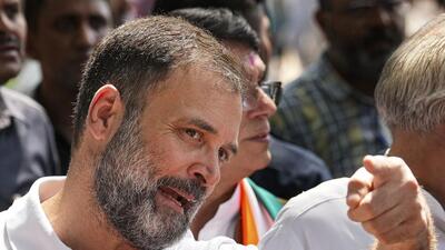Congress leader Rahul Gandhi at Congress headquarters in Delhi on Saturday. (PTI)