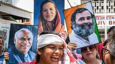 Congress supporters celebrate party’s win in Karnataka Assembly polls (PTI Photo) Congress supporters celebrate party’s win in Karnataka Assembly polls (PTI Photo)