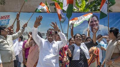Congress workers celebrate the party’s victory in Karnataka. (HT PHOTO) Congress workers celebrate the party’s victory in Karnataka. (HT PHOTO)
