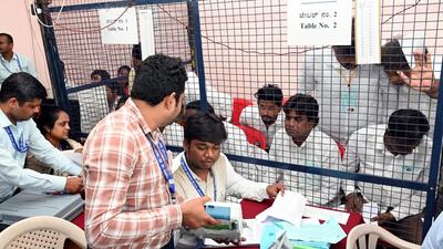 Counting of votes underway in Hubballi. (PTI) Counting of votes underway in Hubballi. (PTI)
