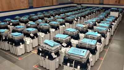 EVMs in a Karnataka strong room. (PTI) EVMs in a Karnataka strong room. (PTI)