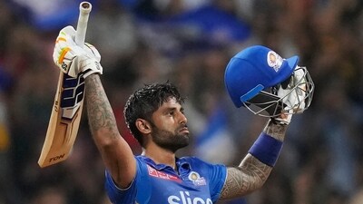 IPL 2023: Suryakumar Yadav celebrates his century for MI. (AP)
