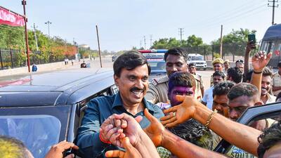 Janardhan Reddy being greeted by supporters after his win, in Koppal, Saturday. (PTI) Janardhan Reddy being greeted by supporters after his win, in Koppal, Saturday. (PTI)