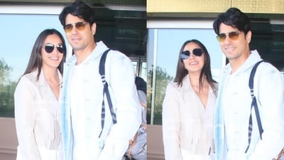Kiara Advani and Sidharth Malhotra at Mumbai airport on Friday. Kiara Advani and Sidharth Malhotra at Mumbai airport on Friday.