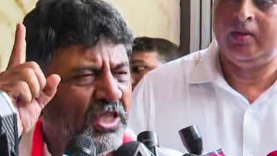 Karnataka Congress president DK Shivakumar talks to the media on assembly polls results in Bengaluru on Saturday, (PTI) Karnataka Congress president DK Shivakumar talks to the media on assembly polls results in Bengaluru on Saturday, (PTI)