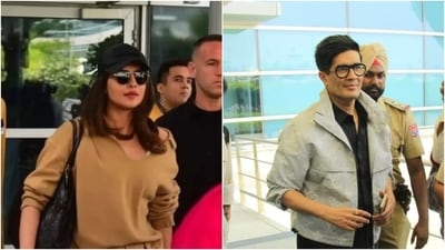 Priyanka Chopra and Manish Malhotra arrived in Delhi today to attend Parineeti Chopra and Raghav Chadha's engagement ceremony at his Delhi home Kapurthala House. The actor and the designer were clicked by the paparazzi arriving at the Delhi airport separately. According to an ANI report, Parineeti and Raghav's engagement ceremony on Saturday is expected to begin at 5 in the evening. It will take place as per Sikh rituals. The ceremony will begin with a Sukhmani Sahib Path followed by Ardas at 6 pm. (HT Photo/Varinder Chawla) Priyanka Chopra and Manish Malhotra arrived in Delhi today to attend Parineeti Chopra and Raghav Chadha's engagement ceremony at his Delhi home Kapurthala House. The actor and the designer were clicked by the paparazzi arriving at the Delhi airport separately. According to an ANI report, Parineeti and Raghav's engagement ceremony on Saturday is expected to begin at 5 in the evening. It will take place as per Sikh rituals. The ceremony will begin with a Sukhmani Sahib Path followed by Ardas at 6 pm. (HT Photo/Varinder Chawla)