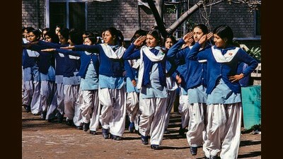 School girls in Peshawar, Pakistan in April 1979. (Arnaud de Wildenberg/Gamma-Rapho via Getty Images) School girls in Peshawar, Pakistan in April 1979. (Arnaud de Wildenberg/Gamma-Rapho via Getty Images)