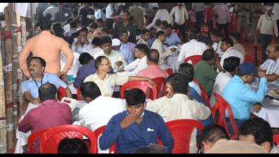 The counting of votes taking place at a centre in Lucknow. (HT photo)