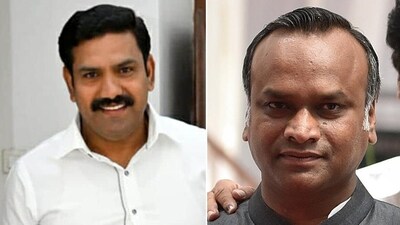 BS Yediyurappa's son BY Vijayendra (left) and Mallikarjun Kharge's son Priyank Kharge. BS Yediyurappa's son BY Vijayendra (left) and Mallikarjun Kharge's son Priyank Kharge.
