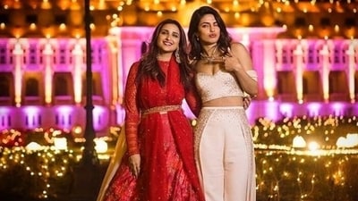 Parineeti Chopra had donned a red lehenga for Priyanka Chopra's sangeet at Umaid Bhawan in Rajasthan. She later revealed that jiju Nick Jonas gave the bridesmaids diamond rings as part of joota-chhupai ceremony. Parineeti Chopra had donned a red lehenga for Priyanka Chopra's sangeet at Umaid Bhawan in Rajasthan. She later revealed that jiju Nick Jonas gave the bridesmaids diamond rings as part of joota-chhupai ceremony. 