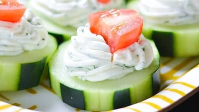 Cucumber Bites: Slice cucumbers into rounds and top each slice with a dollop of Greek yoghurt or cream cheese. Add a sprinkle of dill or smoked salmon slices for flavour. Cucumber Bites: Slice cucumbers into rounds and top each slice with a dollop of Greek yoghurt or cream cheese. Add a sprinkle of dill or smoked salmon slices for flavour. 