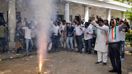 Congress leader Rahul Gandhi congratulated his party leaders and workers for the thumping victory and said that the grand old party “fought Karnataka war with love.”&nbsp;(ANI)