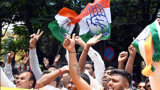 Congress supporters celebrate the party’s good show in Karnataka Assembly polls (ANI)