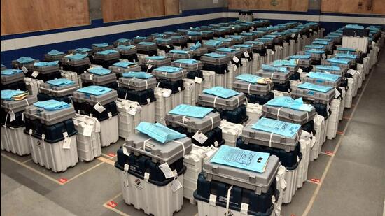 EVMs in a Karnataka strong room. (PTI)