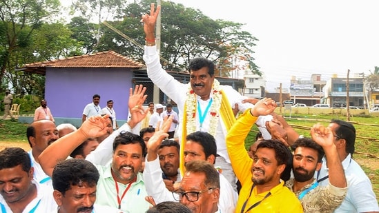 The Congress bagged 135 out of the 224 seats at stake and was leading in one, according to Election Commission data at 9 pm.&nbsp;&nbsp;(PTI)