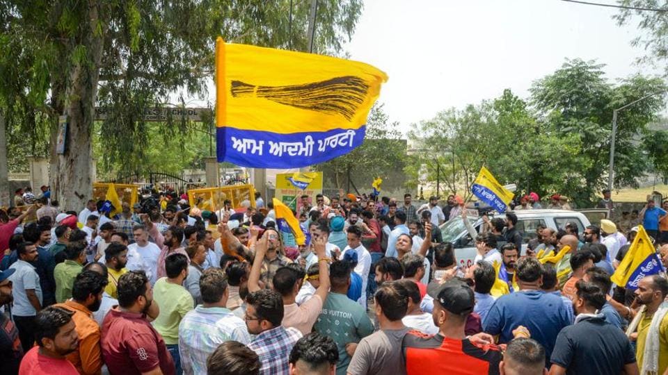 Aam Aadmi Party workers celebrating the victory of Sushil Kumar Rinku in the Jalandhar Lok Sabha byelection on Saturday. (PTI Photo) Aam Aadmi Party workers celebrating the victory of Sushil Kumar Rinku in the Jalandhar Lok Sabha byelection on Saturday. (PTI Photo)