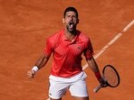 Serbia's Novak Djokovic reacts during his round of 32 match against Bulgaria's Grigor Dimitrov 