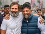 Karnataka Congress president DK Shivakumar with Rahul Gandhi during the party's 'Bharat Jodo Yatra'. (PTI file)