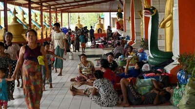 People take shelter at a monastery in Sittwe town in Myanmar’s Rakhine state. (AFP) People take shelter at a monastery in Sittwe town in Myanmar’s Rakhine state. (AFP)