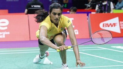 Pusarla V. Sindhu of India hits a return to Tai Tzu-ying of Taiwan during their women's singles match of the Sudirman Cup Finals 2023 (AFP)