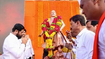 Mumbai, India - May 14, 2023: CM Eknath Shinde along with minister Mangal Prabhat Lodha participates in the celebration of Chhatrapati Sambhaji Maharaj birth anniversary, at Gateway of India, in Mumbai, India, on Sunday, May 14, 2023. (HT Photo) (Hindustan Times)