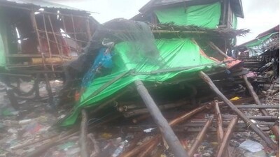 In this photo provided by Myanmar Military True News Information Team on Sunday, buildings damaged by Cyclone Mocha is seen in Kyauk Phyu township, Rakhine State. (AP) In this photo provided by Myanmar Military True News Information Team on Sunday, buildings damaged by Cyclone Mocha is seen in Kyauk Phyu township, Rakhine State. (AP)