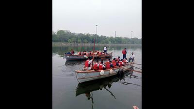 NAval cadets taking part in the boat pulling session . (Sourced)